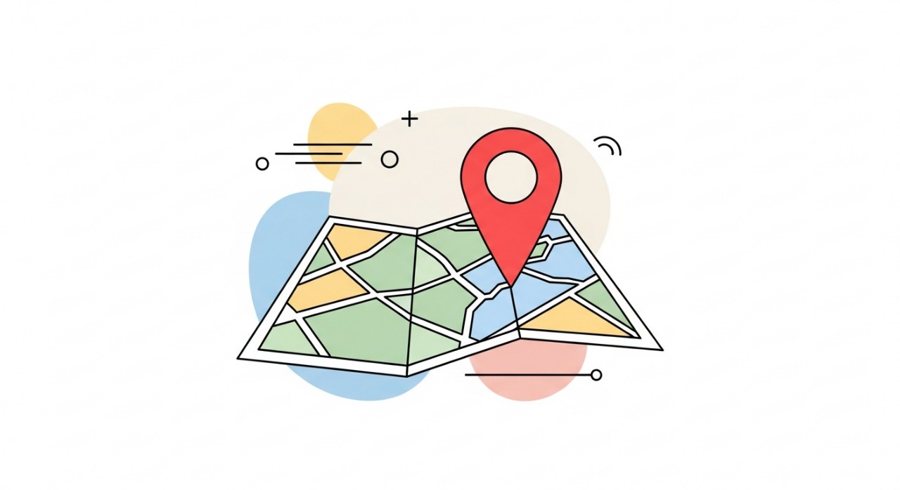 Ikon pin lokasi besar diletakkan di atas peta ringkas yang menunjukkan kawasan Lahad Datu.