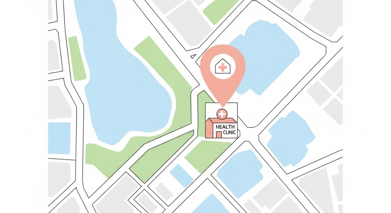 Ikon penunjuk lokasi (pin) di atas peta yang menunjukkan kedudukan Klinik Kesihatan Tuaran.
