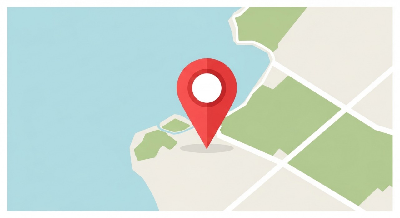 Tanda arah dengan ikon pin lokasi menunjukkan jalan menuju Klinik Kesihatan Telupid.