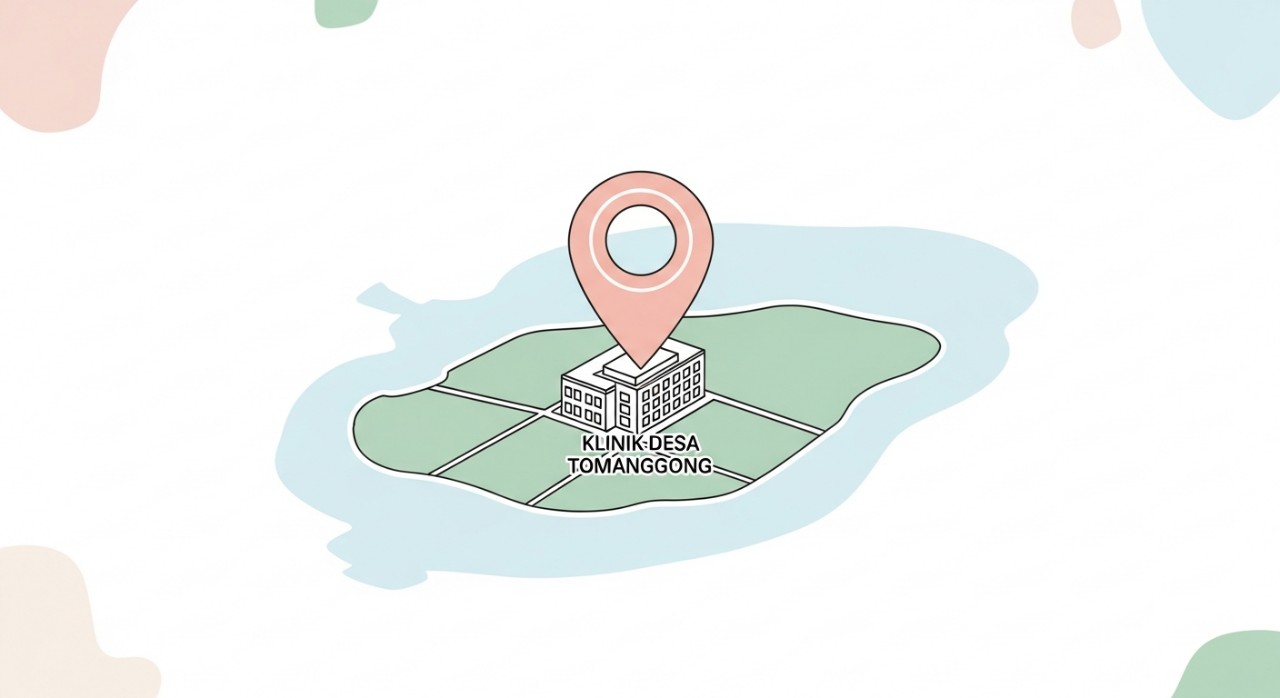 Peta dengan penanda lokasi yang menunjukkan kedudukan bangunan Klinik Desa Tomanggong.