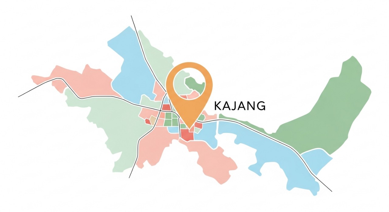 Peta ringkas dengan penunjuk lokasi merah di kawasan bandar Kajang.
