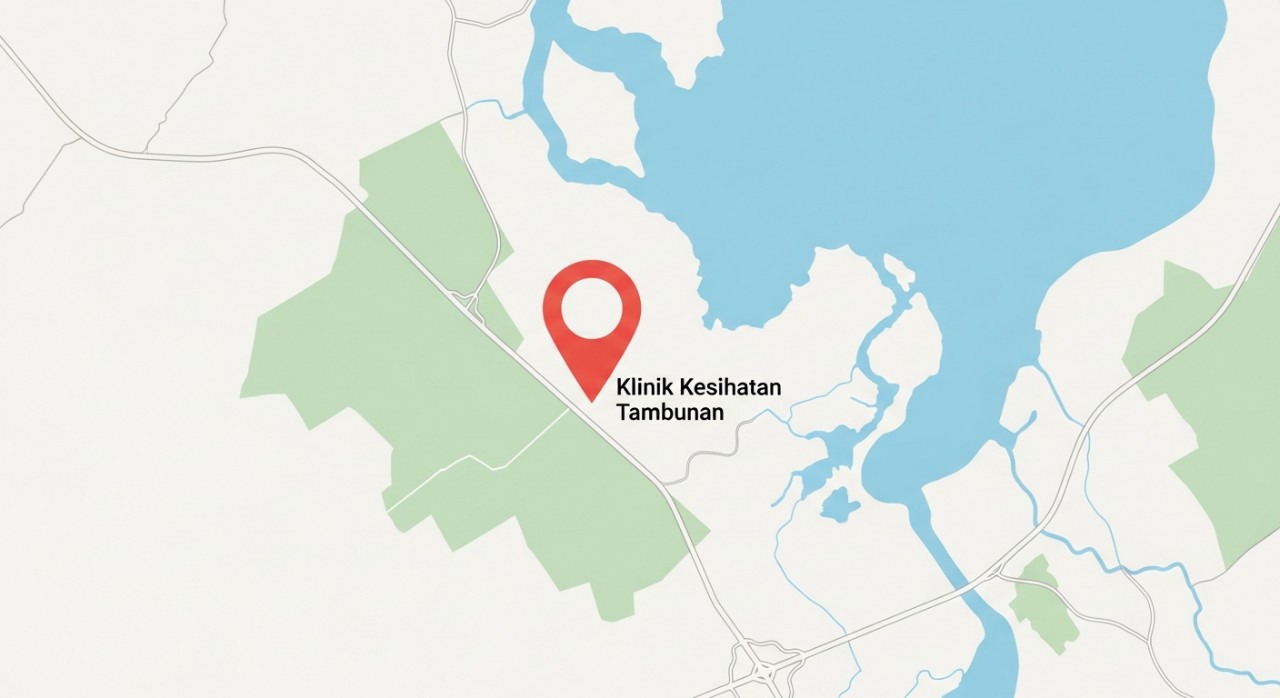 Peta ringkas dengan penunjuk lokasi di kawasan perbandaran Tambunan menuju ke klinik.