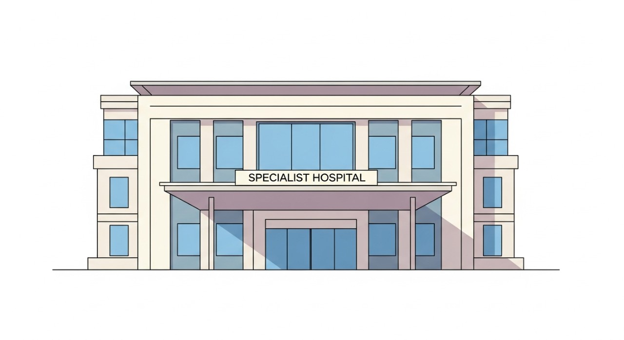 Pemandangan hadapan pintu masuk utama Hospital Pakar Putra.