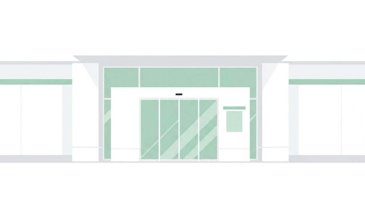 Masa Operasi Hospital Tanah Merah 2026: Jadual Terperinci 1 Pandangan hadapan pintu masuk utama sebuah hospital moden dengan kaca dan tiang yang bersih.