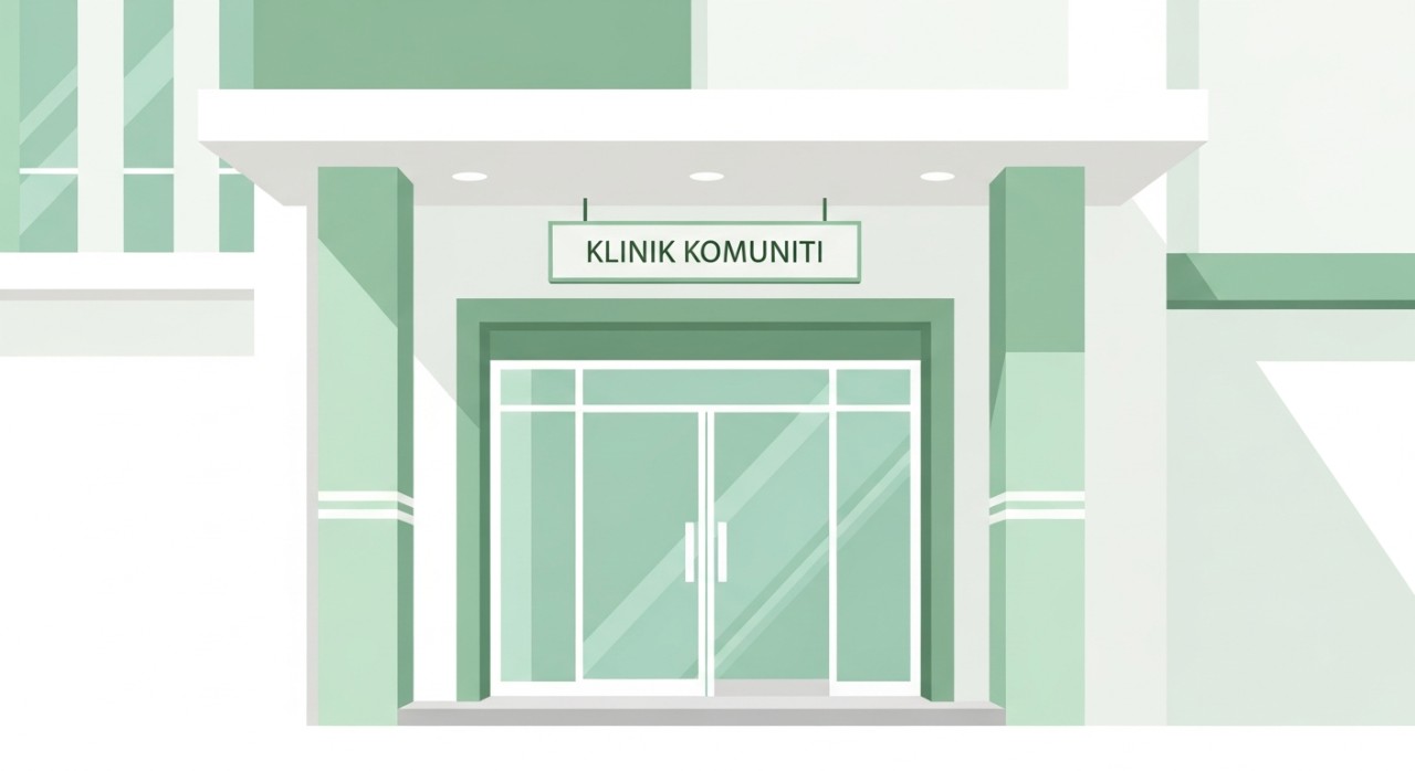 Masa Operasi Klinik Komuniti Puchong Permai 2026 1 Pemandangan hadapan pintu masuk utama sebuah klinik komuniti yang bersih.