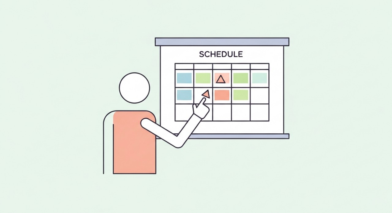 Seorang individu sedang melihat jadual waktu operasi pada papan notis klinik.