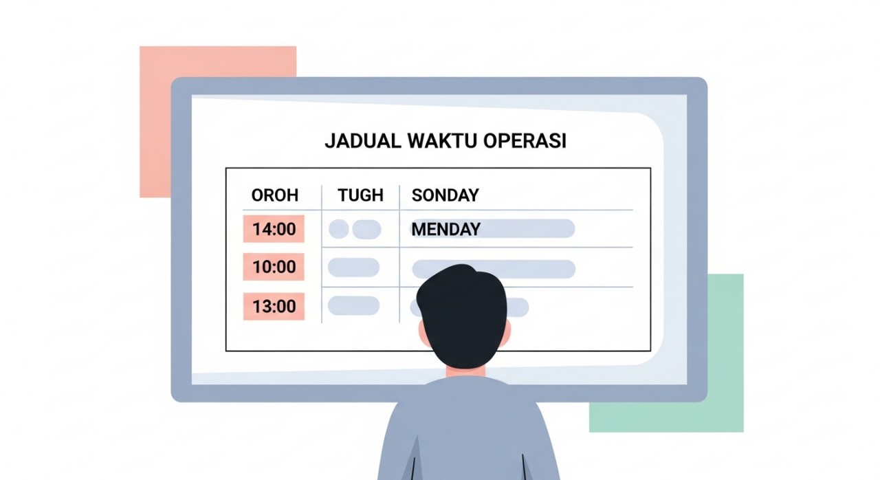 Seseorang sedang meneliti jadual waktu operasi yang dipaparkan di papan makluman klinik.