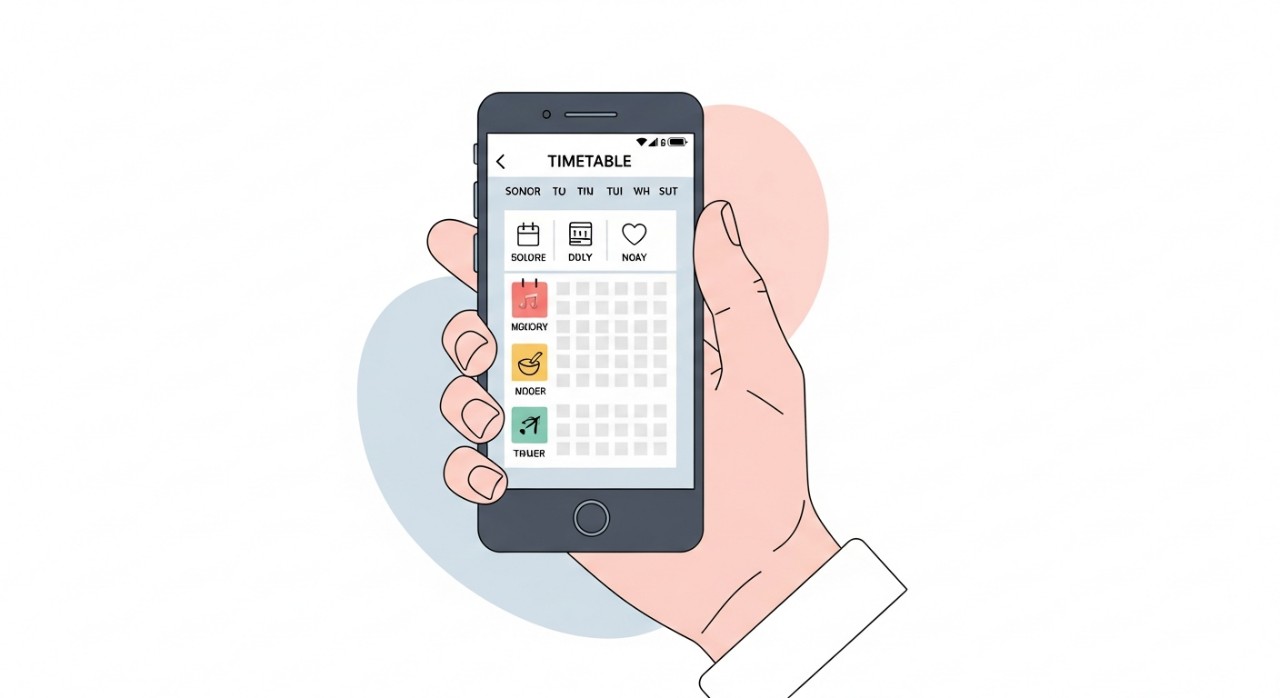 Masa Operasi Klinik Kesihatan Pelangai 2026: Jadual Terkini 2 Tangan sedang memegang telefon pintar yang memaparkan jadual waktu atau kalendar.