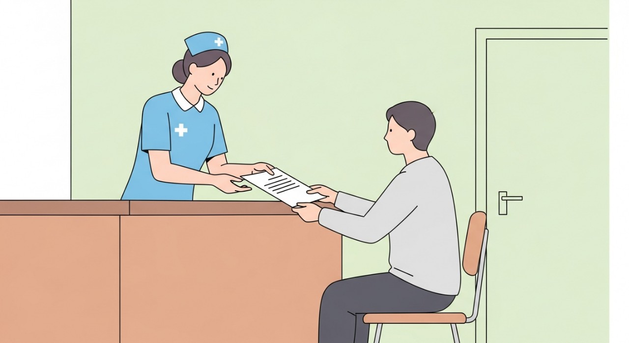 Masa Operasi Klinik Desa Kedai Mulong 2026: Jadual Terperinci 2 Seorang jururawat sedang memberikan perkhidmatan di kaunter pendaftaran kepada seorang pesakit di dalam klinik.