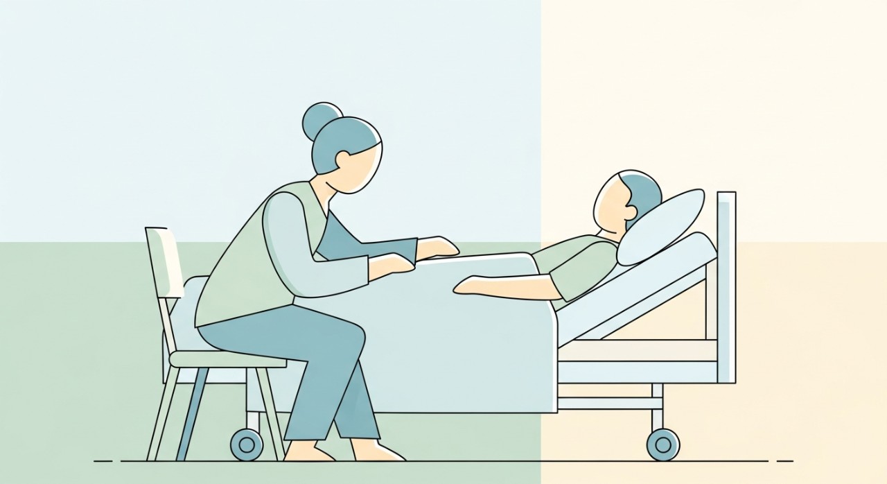 Masa Melawat Seremban Specialist Hospital 2026 1 Seorang ahli keluarga sedang berbual ringkas dengan pesakit di dalam bilik wad hospital.