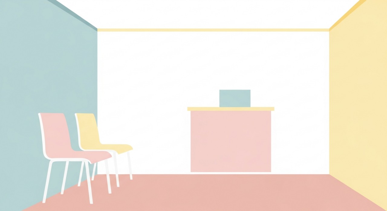 Ruang menunggu yang bersih dan selesa di dalam sebuah klinik.