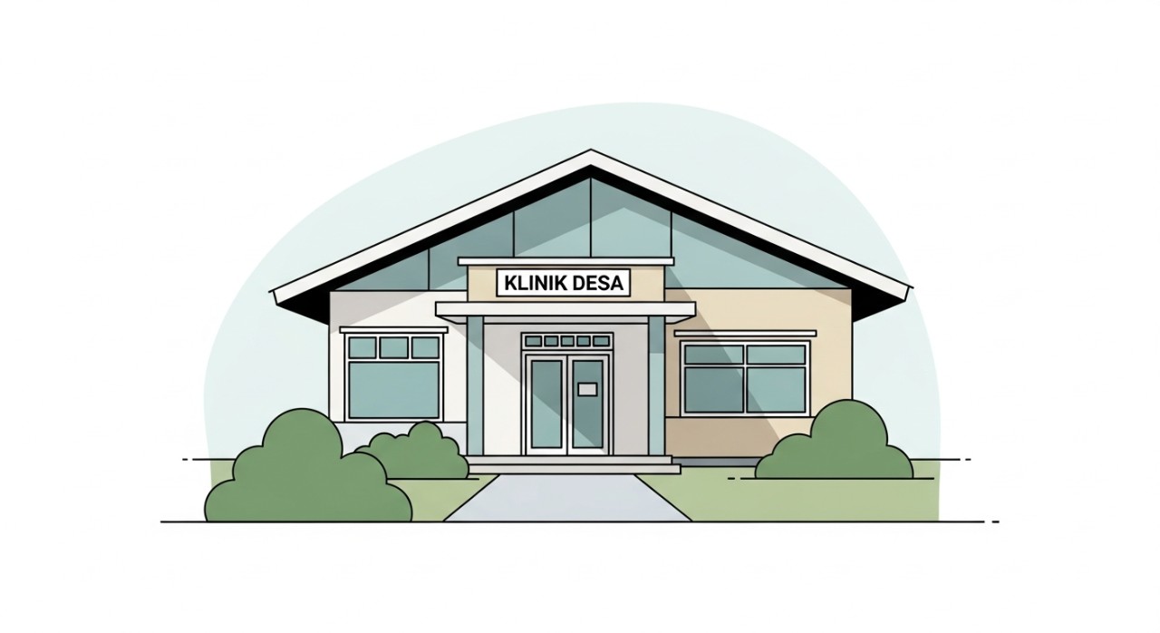 Bangunan luar sebuah klinik desa yang menyediakan perkhidmatan kesihatan.