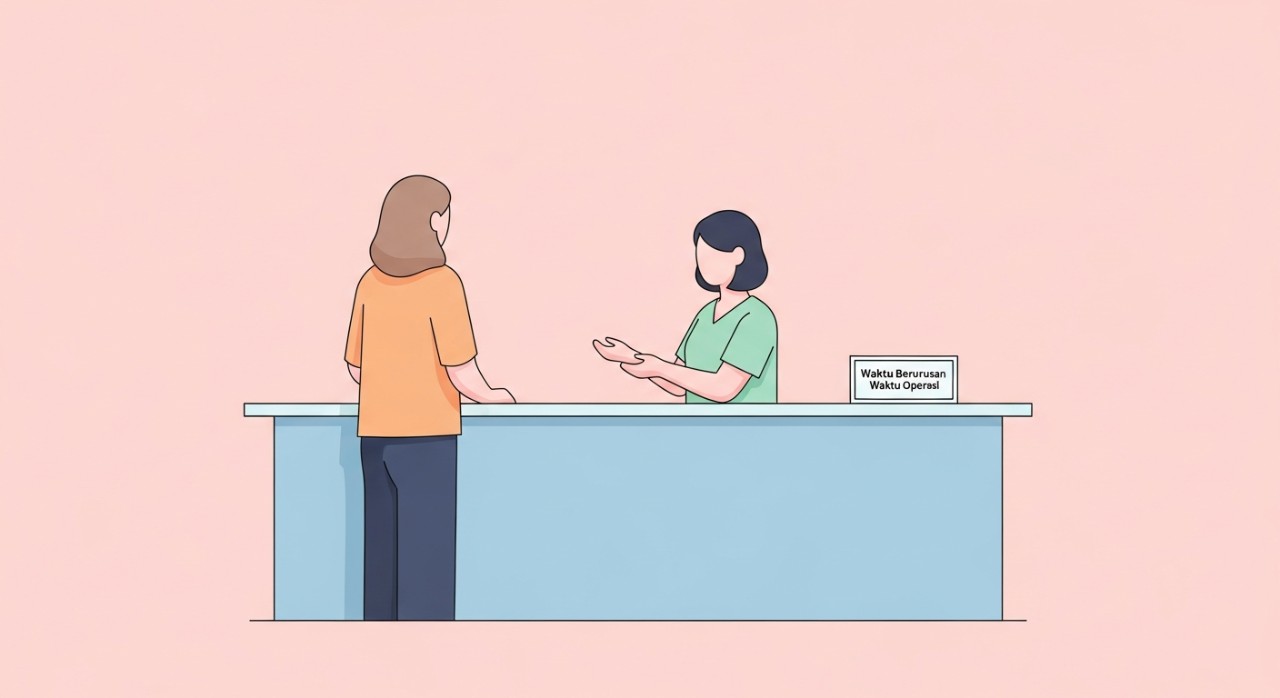 Masa Operasi Hospital Sri Aman Terkini 2026 1 Seorang kakitangan hospital sedang melayan pertanyaan pesakit di kaunter pendaftaran.