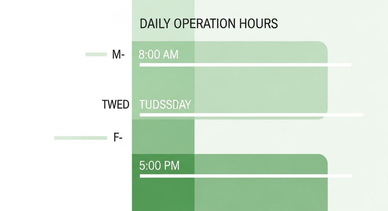 Jadual waktu operasi harian yang dipaparkan pada kalendar digital dengan penekanan pada waktu pagi.