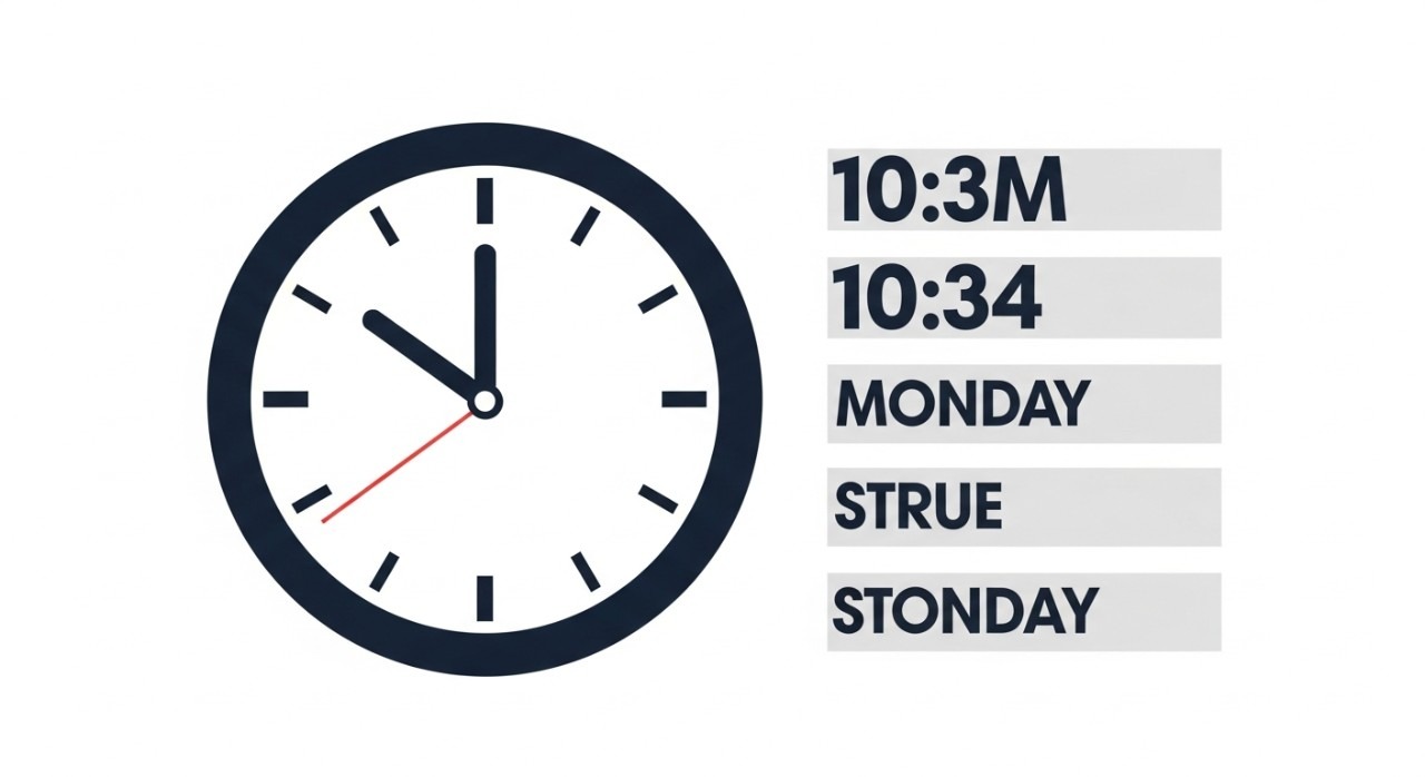 Jam dinding besar menunjukkan waktu operasi harian di sebelah senarai waktu.