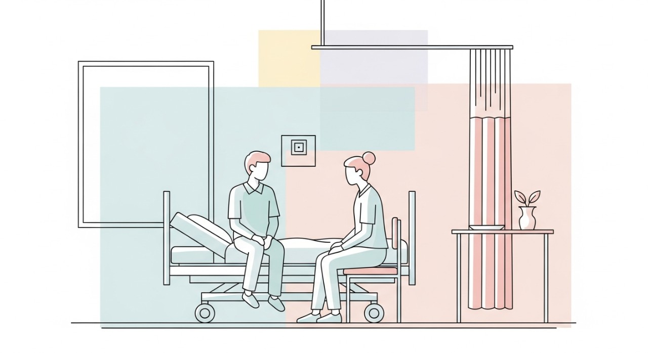 Jadual Masa Operasi Hospital Batu Gajah Terkini 2026 1 Seorang pelawat sedang berbual dengan pesakit yang duduk di atas katil wad hospital.
