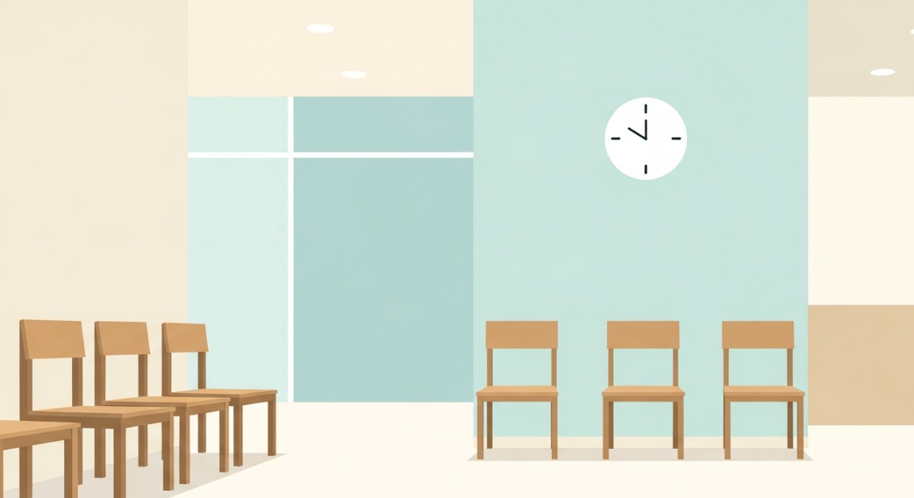 Ruang menunggu yang tenang di dalam sebuah klinik desa.