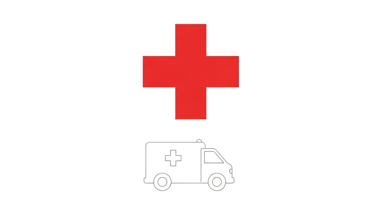 Masa Operasi Hospital Setiu 2026: Waktu Klinik & Kaunter 1 Simbol palang merah ringkas dan ambulans di hadapan pintu Unit Kecemasan hospital.