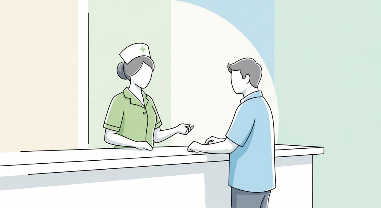 Masa Operasi Klinik Kesihatan Karak 2026 (Jadual Terperinci) 1 Seorang jururawat sedang membantu proses pendaftaran untuk seorang pesakit di kaunter klinik.