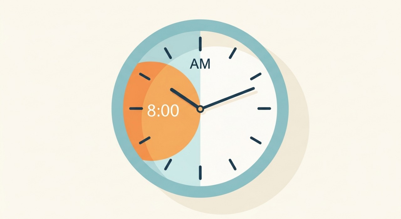 Masa Operasi Klinik Kesihatan Sipitang 2026: Jadual Terkini 1 Ilustrasi jam dinding besar dengan jarum jam menunjuk ke waktu pagi, melambangkan permulaan waktu operasi klinik.