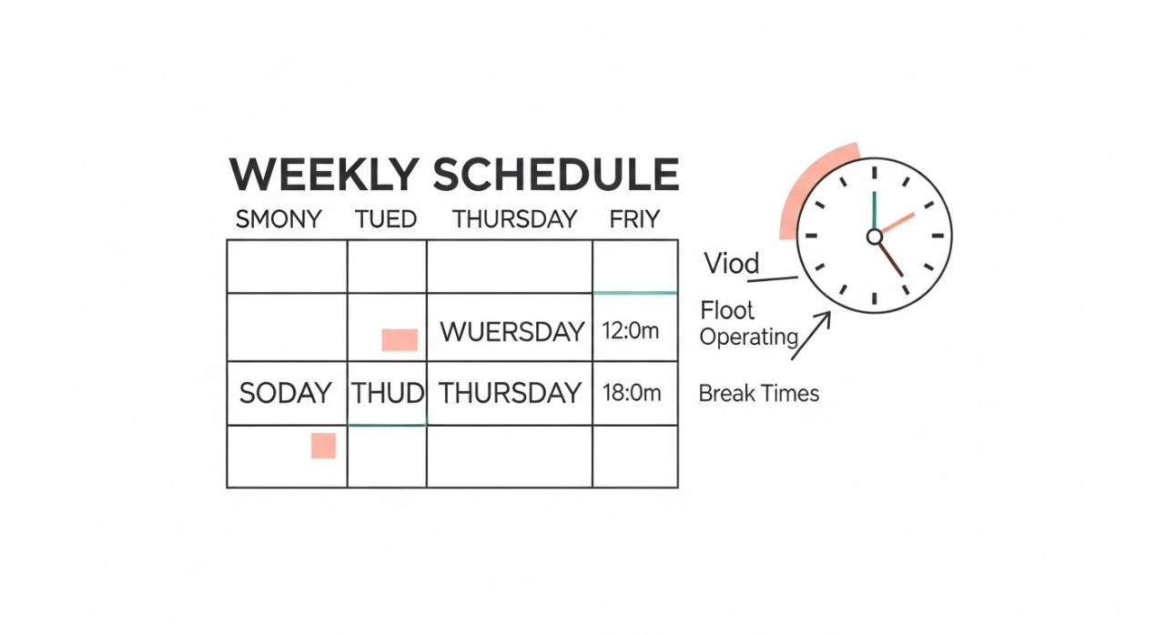 Masa Operasi Klinik Pakar Mata Optimax Ipoh 2026 2 Ilustrasi jadual mingguan yang menunjukkan hari dan masa rehat serta operasi klinik.