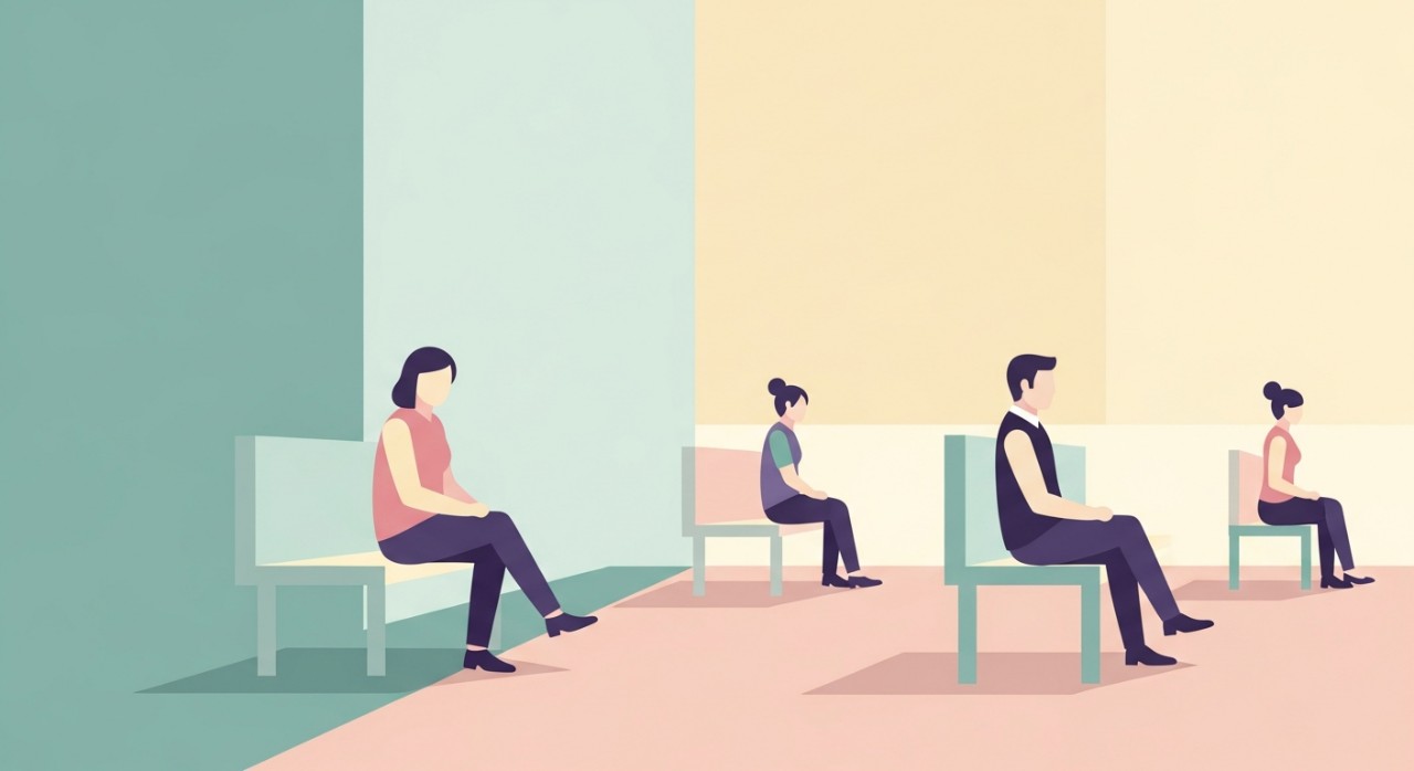 Beberapa orang pesakit sedang menunggu di ruang menunggu klinik.